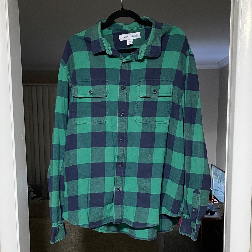 Old Navy Plaid Shirt in Green and Navy - Size XXL